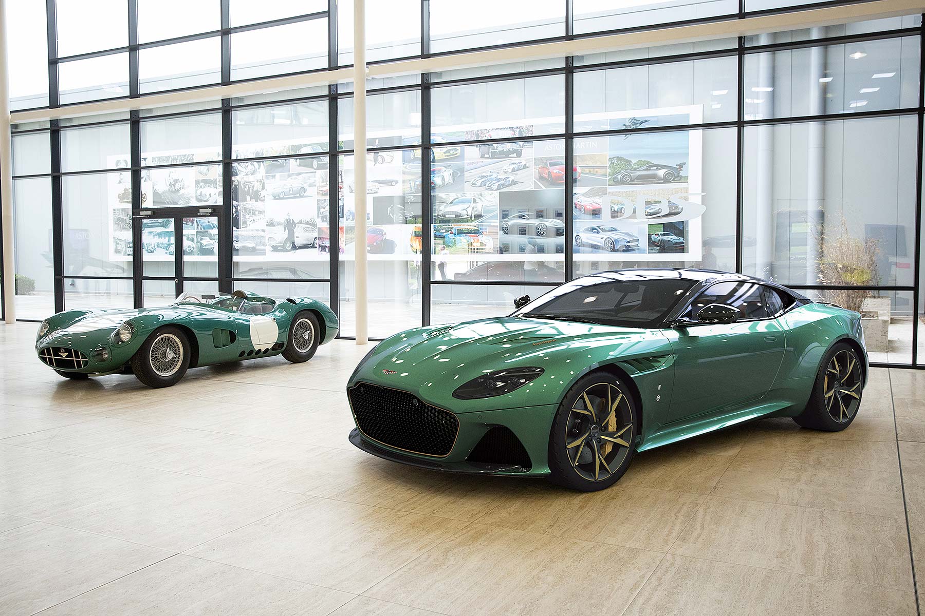 Aston Martin DBS Superleggera 'Q by Aston Martin Commission' alongside the 1959 original