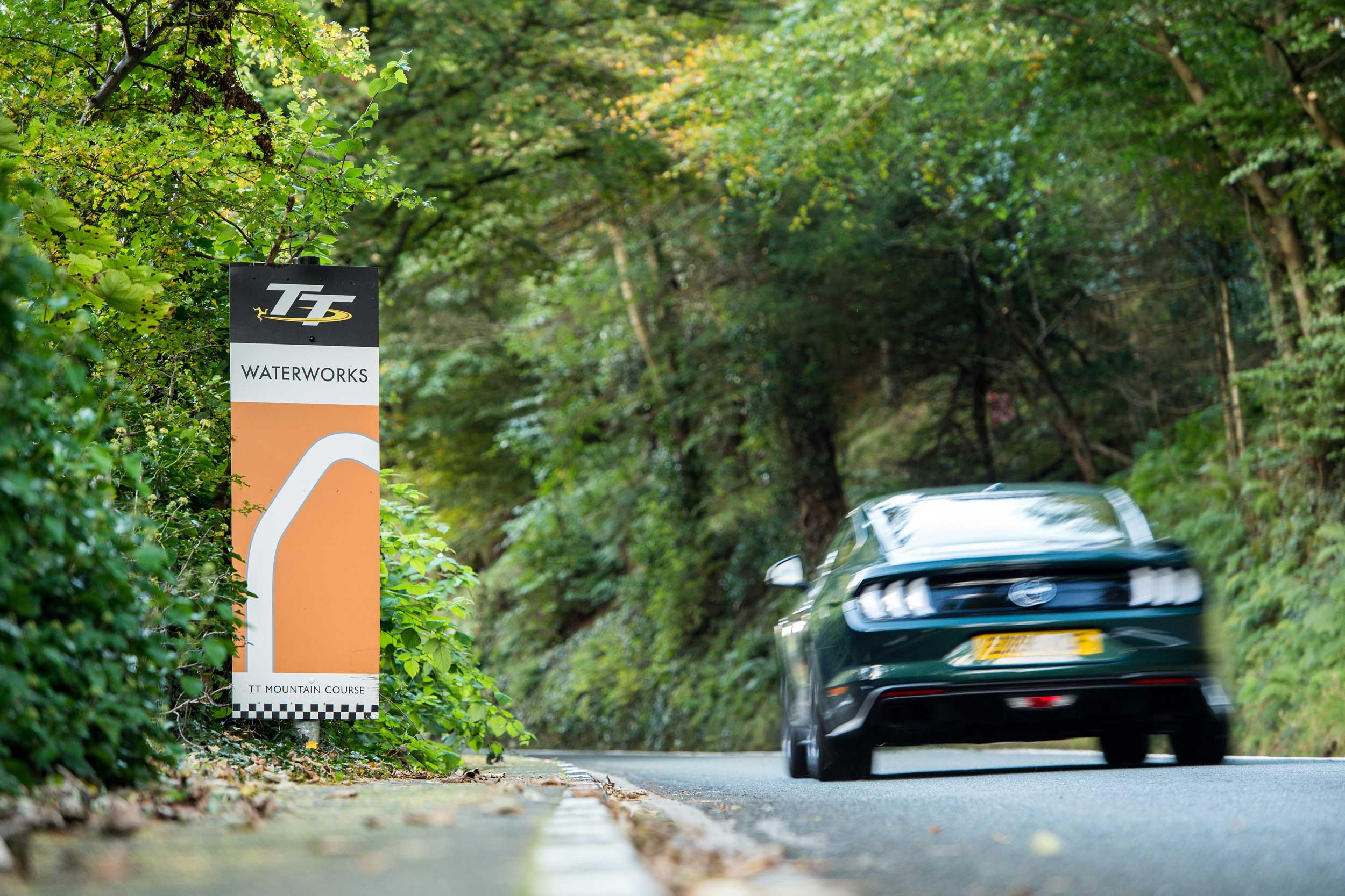 Ford Mustang Bullitt on the Isle of Man TT course