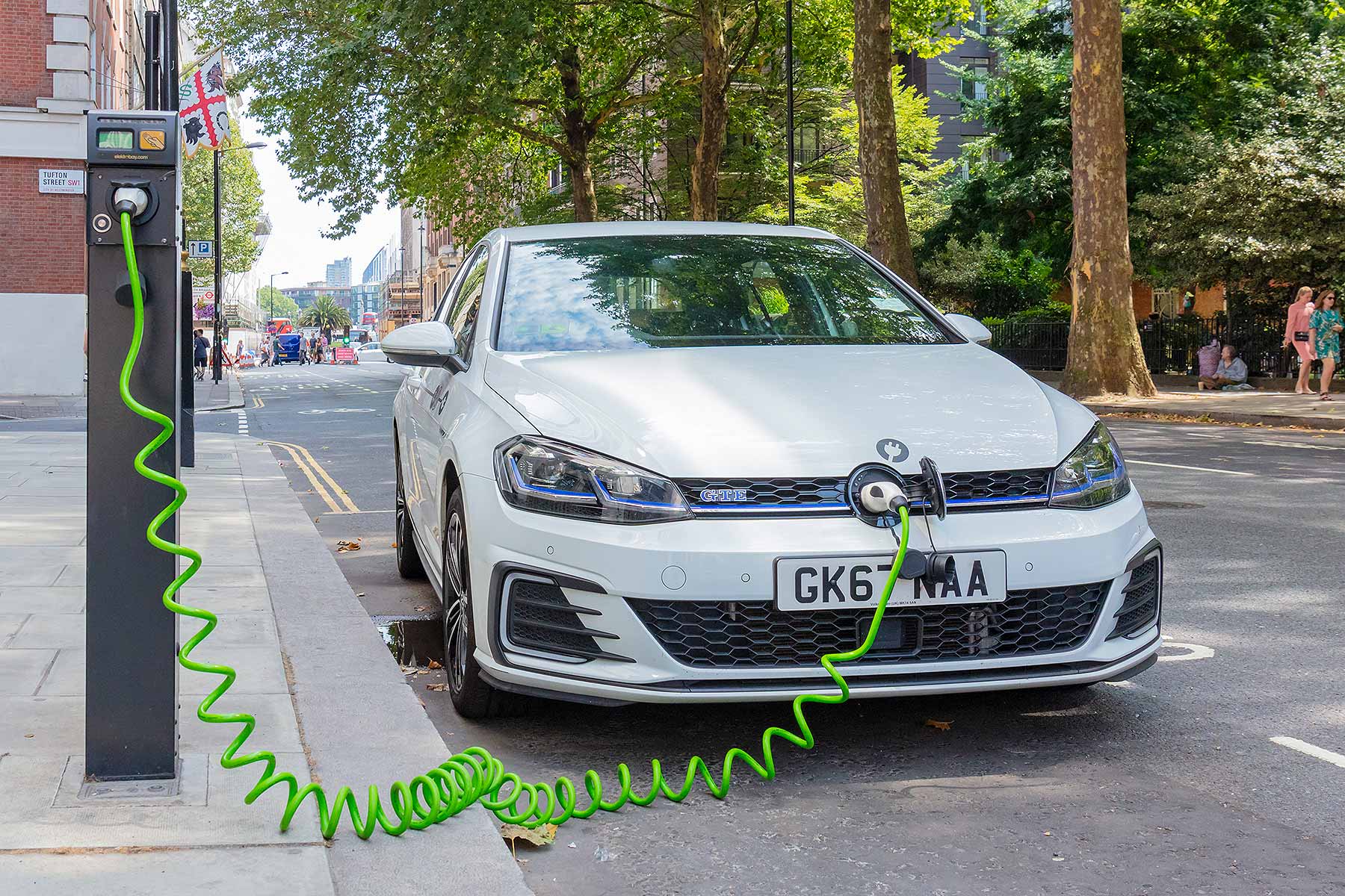 Volkswagen Golf GTE plug-in hybrid being charged in London