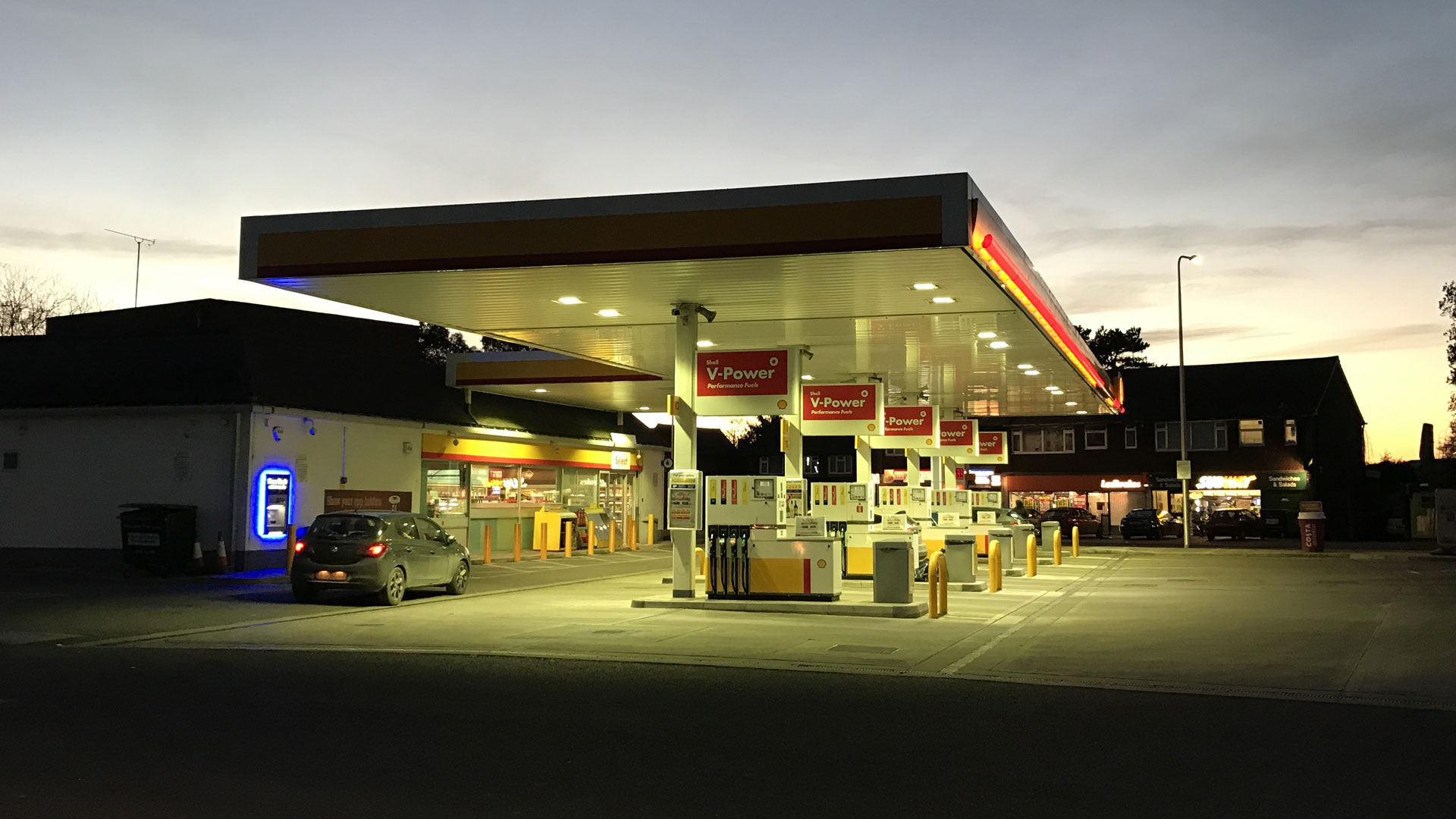 petrol station at night