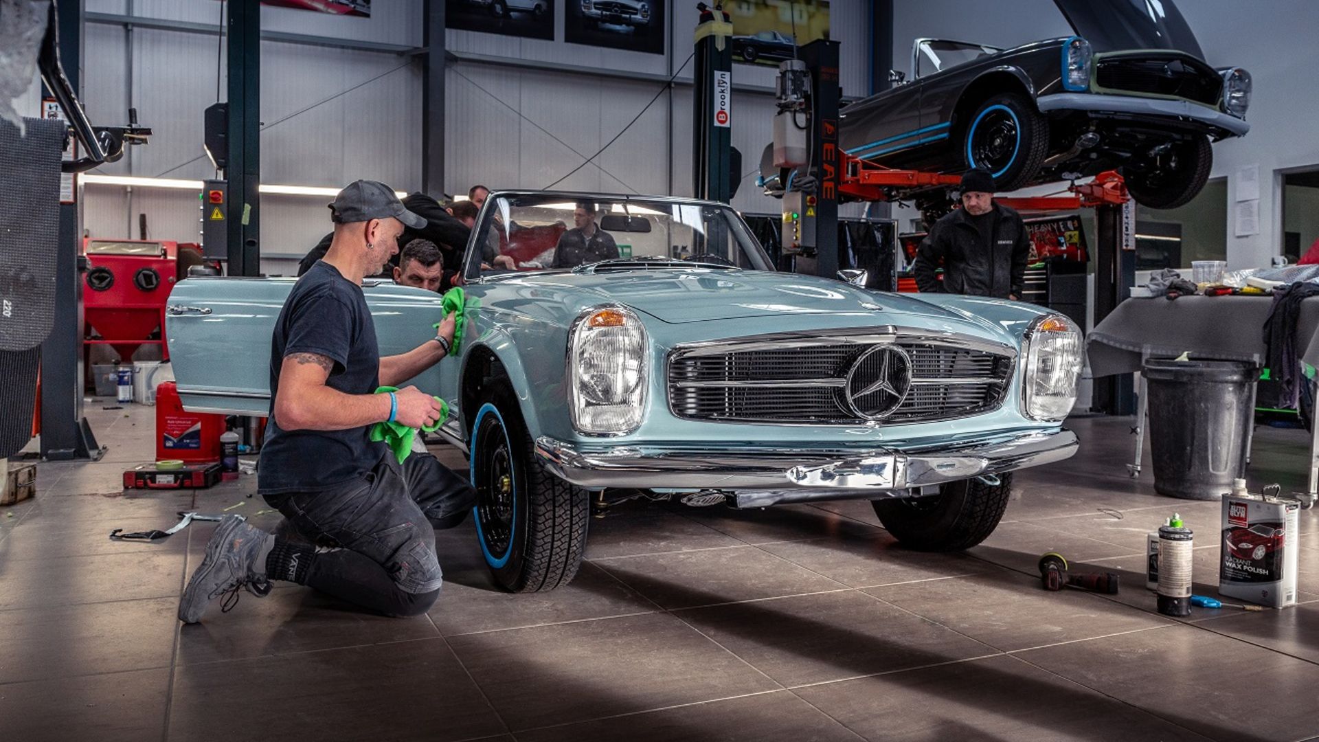 Classic Mercedes SL on display at Mercedes-Benz World