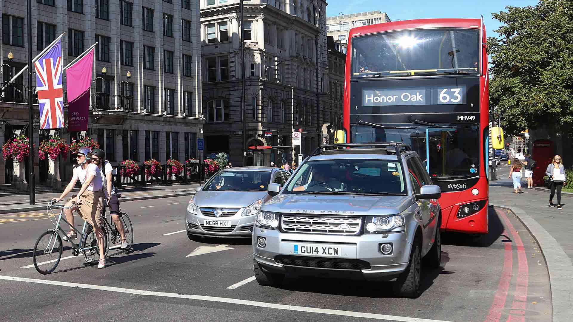 Cars, cyclists and a London bus