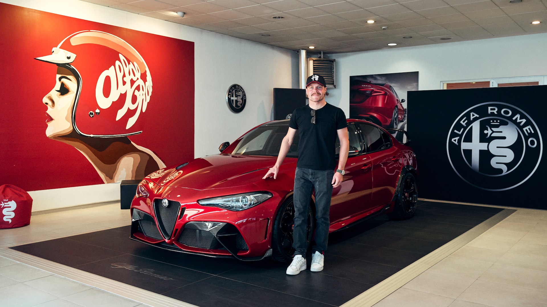 Valtteri Bottas takes delivery of his new Alfa Romeo Giulia